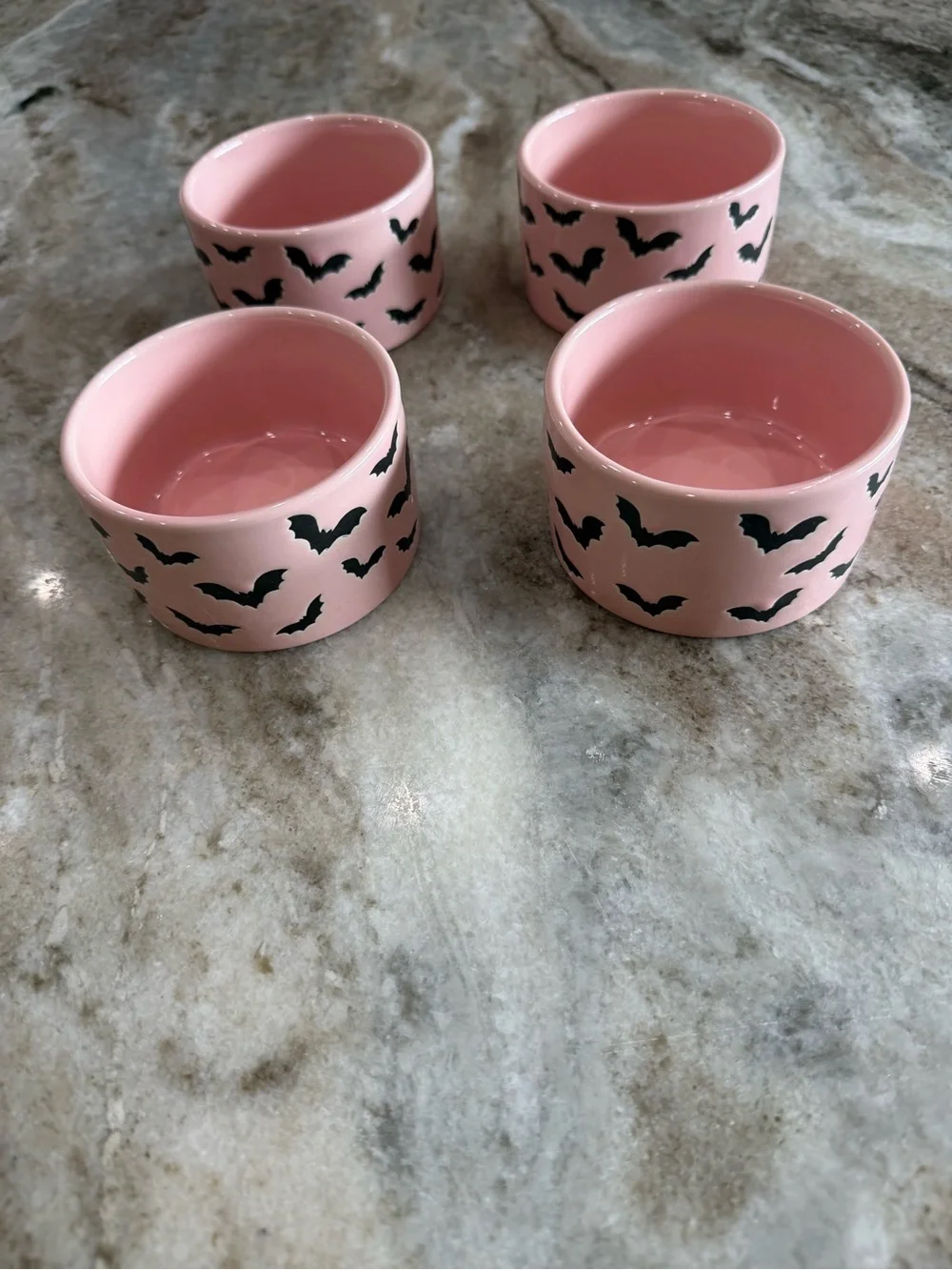 The Bake Shop Pink Black Bat Halloween Ramekins Set of 4